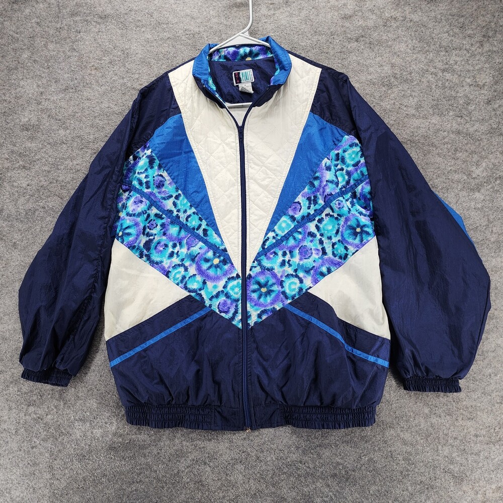Vintage Bolo Spirit Jacket Womens Medium Full Zip Blue Nylon Windbreaker